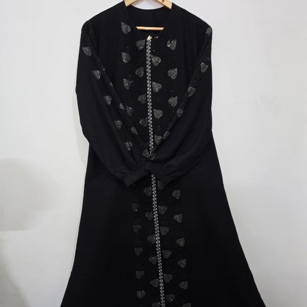 Black Crystal work ziper abaya.